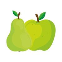 frutta fresca, verde mela e pera, in uno sfondo bianco