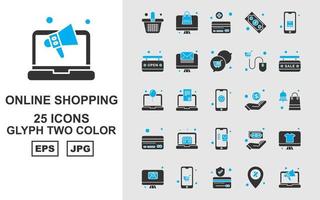 25 pacchetto di icone a due colori per glifi dello shopping online premium vettore