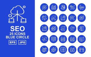 25 premium seo blue circle icon pack vettore