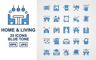 25 icon pack premium per casa e soggiorno in tonalità blu vettore