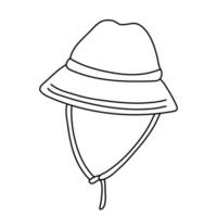 mano disegnato vettore illustrazione di un' estate turista sole cappello nel scarabocchio stile su bianca sfondo. isolato nero schema. campeggio e escursioni a piedi attrezzatura.