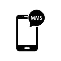 eps10 nero vettore smartphone mms astratto icona o logo isolato su bianca sfondo. mobile mms simbolo nel un' semplice piatto di moda moderno stile per il tuo sito web disegno, e mobile App