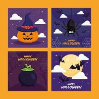 halloween zucca ragno e pipistrello cartoni animati disegno vettoriale