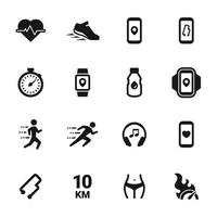 jogging, in esecuzione persone icone impostare. nero su un' bianca sfondo vettore
