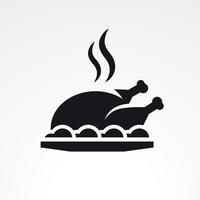 pollo su un' piatto, piatto icone. nero su un' bianca sfondo vettore