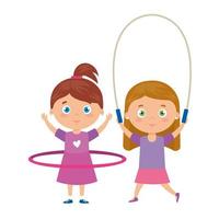bambine carine con corda per saltare e hula hula vettore
