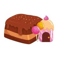 cupcake house deliziosa con lecca-lecca e brownie vettore