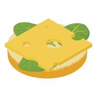 formaggio Sandwich icona isometrico vettore. Sandwich con formaggio fetta e spinaci vettore