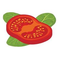 insalata ingrediente icona isometrico vettore. fresco rosso pomodoro fetta e spinaci foglia vettore