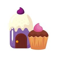 cupcake house deliziosa icona isolata vettore