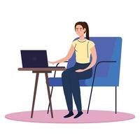 donna con il computer portatile alla scrivania lavorando disegno vettoriale
