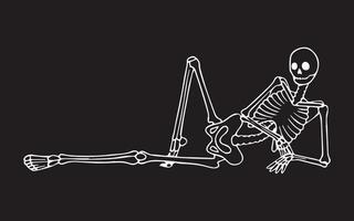 un' solitario scheletro bugie nel un' in attesa posizione. vettore illustrazione.