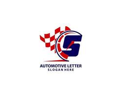 auto settore automobilistico logo su lettera S velocità concetto. sport auto modello per auto servizio, auto riparazione con tachimetro S lettera logo design vettore
