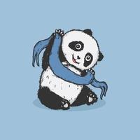 illustrazione di carino e adorabile panda Tenere nastro su blu sfondo vettore
