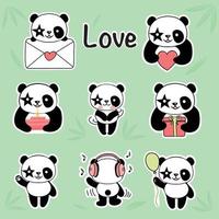 carino panda adesivi per San Valentino giorno. il concetto di amore. illustrazione su un' verde sfondo vettore