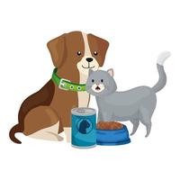 simpatico gatto e cane con icona isolato cibo vettore