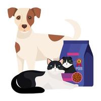 cane e gatto con cibo in borsa vettore