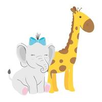 carino giraffa con elefante icona isolato vettore