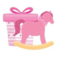 giocattolo cavallo in legno con scatola regalo rosa vettore