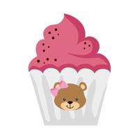 delizioso cupcake con volto di orso femminile vettore