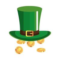 Leprechaun cappello a cilindro con icona isolata di monete vettore