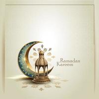 saluto islamico eid mubarak card design con bellissime lanterne d'oro e falce di luna vettore