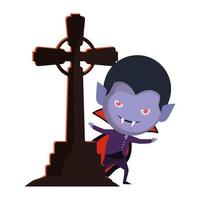 ragazzino carino con costume da dracula e cimitero vettore