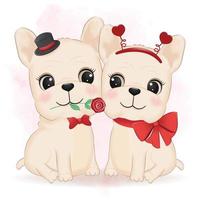 carino coppia francese bulldog San Valentino giorno concetto illustrazione vettore