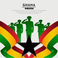 celebrazione Ghana indipendenza giorno design con soldati silhouette e ondulato bandiera vettore