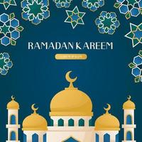 Ramadan kareem carta con Luna mezzaluna, tradizionale moschea. inviti con islamico geometrico modelli, arabesco. glorioso mese di musulmano anno, santo vacanza. striscione, volantino, pubblicità. vettore