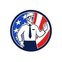 American immigration officer mask stop hand sign icon vettore