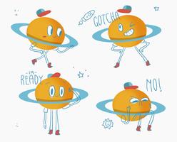 Carino Saturn Planet Character Doodle Vector Illuatration