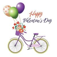 bicicletta con palloncini e un' cestino di fiori. San Valentino giorno e amore. illustrazione per un' cartolina o manifesto. vettore