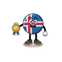 Islanda bandiera cartone animato illustrazione con soddisfazione garantito medaglia vettore