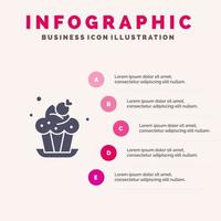 forno torta tazza dolce solido icona infografica 5 passaggi presentazione sfondo vettore