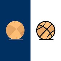 pallacanestro palla gioco formazione scolastica icone piatto e linea pieno icona impostato vettore blu sfondo