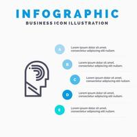 accesso umano manipolare mente interruttore linea icona con 5 passaggi presentazione infografica sfondo vettore