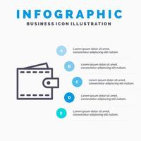 attività commerciale finanza interfaccia utente portafoglio linea icona con 5 passaggi presentazione infografica sfondo vettore