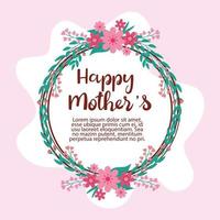 carta di felice festa della mamma e cornice circolare con decorazioni floreali vettore