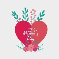 carta di felice festa della mamma con decorazione di cuore e fiori vettore