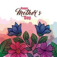 carta di felice festa della mamma con decorazioni di fiori e foglie vettore