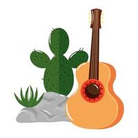 isolato messicano cactus e chitarra disegno vettoriale