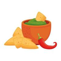 nachos messicani peperoncino e ciotola disegno vettoriale