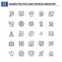 25 nudo politica e Fintech industria icona impostato vettore sfondo