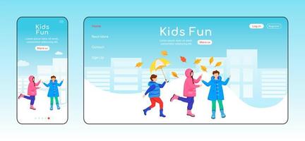 kids fun landing page modello di vettore di colore piatto