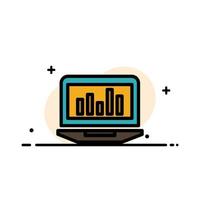 il computer portatile grafico analitica monitoraggio statistica attività commerciale piatto linea pieno icona vettore bandiera modello