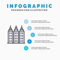 edificio costruzione Torre linea icona con 5 passaggi presentazione infografica sfondo vettore