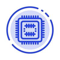 sistema Tech tecnologia processore blu tratteggiata linea linea icona vettore