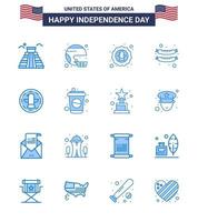 Stati Uniti d'America contento indipendenza pictogram impostato di 16 semplice blues di salsiccia cibo stato distintivo celebrazione modificabile Stati Uniti d'America giorno vettore design elementi