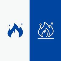 fuoco industria olio costruzione linea e glifo solido icona blu bandiera linea e glifo solido icona blu bandiera vettore